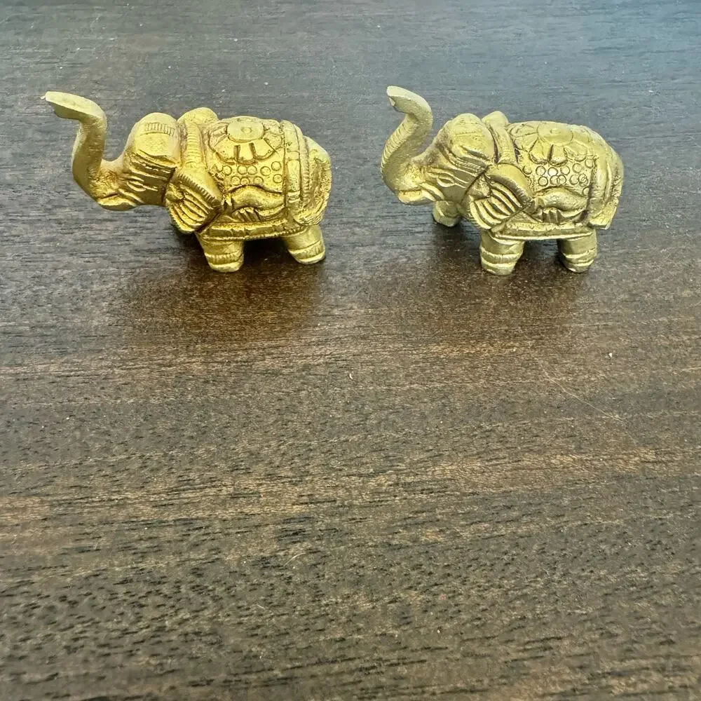 Vintage Brass Elephants Two Handcrafted Lucky Pachyderms Trunk Up Alabama